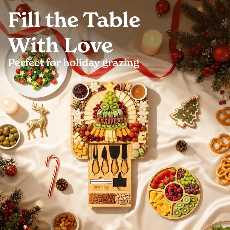 Juego de tablas de charcutería - Tabla de queso de bambú grande para servir - Calentamiento de la casa... Foto 4 de 4