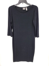 Chicos Travelers Dress Womens Medium Petite 1P Black Silky Stretch Sheath
