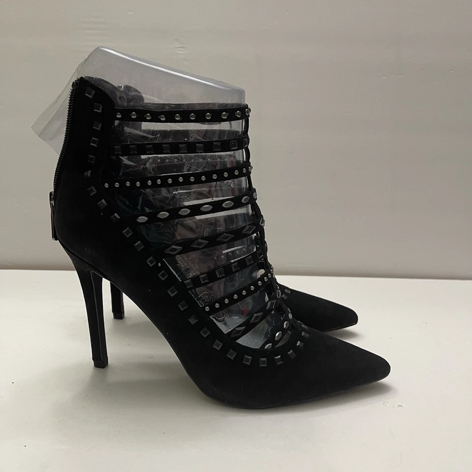 Zapatos de salón Fergie Aubree negros con correas de gamuza talla 8 cremallera trasera 4 pulgadas tacones NUEVO Foto 3 de 4