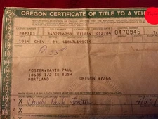 Vintage Oregon Title 1964 Chevrolet Impala 2dr Hardtop Historical Document