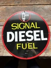 VINTAGE 1963 SIGNAL DIESEL FUEL GAS STATION 11.75 INCH PORCELAIN ENAMEL SIGN