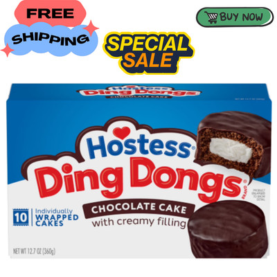 Hostess Ding Dongs Snack Cakes, Chocolate Flavor, 12.7 oz Box (10 Count)
