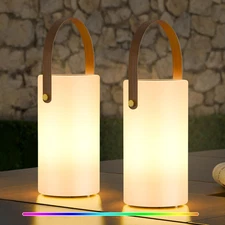 2-Pack Solar Table Lamp Outdoor Lantern 2 in 1 Charging Portable LED Cordless Li