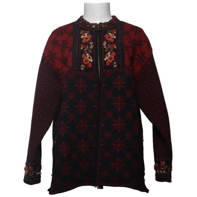 Icelandic Design, Strickjacke, Damen, Größe: L, Schwarz/Rot/Mehrfarbig #VKK