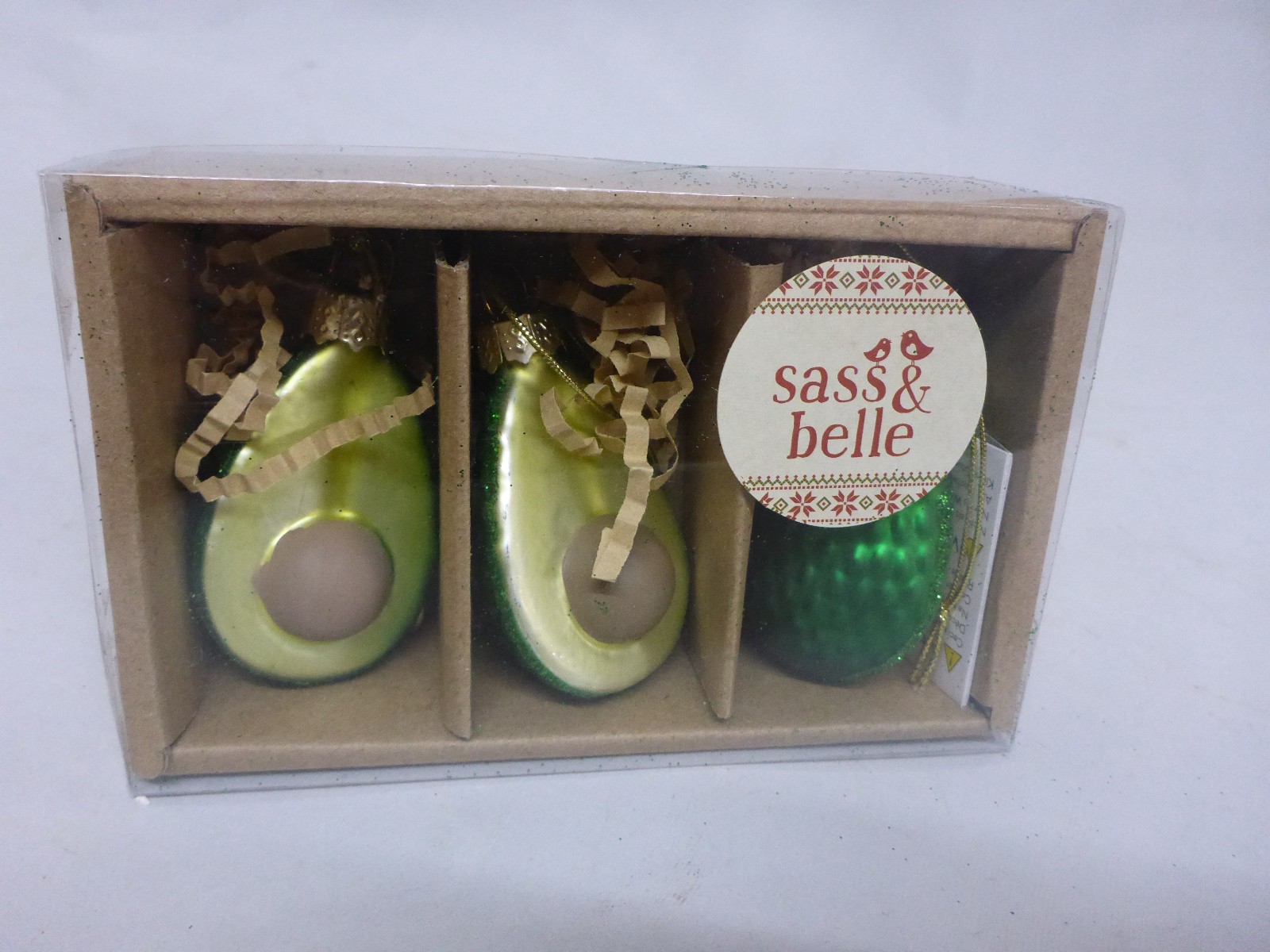 Sass and Belle Mini Avocado Shaped Bauble Green Food Veg Hanging Tree Decor x3