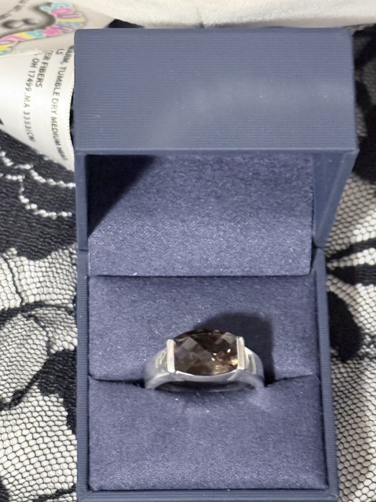 Sterling Silver 925 Ring Rectangular Brown Smoky … - image 2