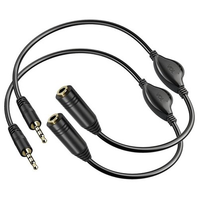 PChero 2 Packs 3.5mm Headphone Extension Cables with Mic, Male to 2 