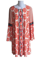 ECI Shift Dress Beige Coral Long Bell Sleeve Stretch Boho Woman's Size Small NWT