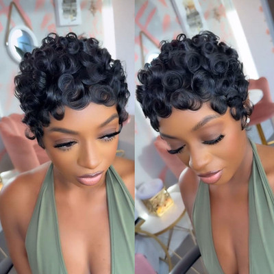 Pixie Cut Wigs for Black Women Brazilian Curly Pixie Cut Wig Human Hair Glueless