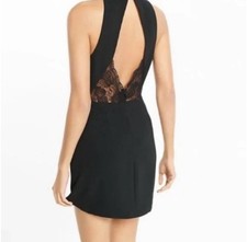 Express Halter Dress V Neck Lace Open Back Size 8 Little Black Dress Mini Dress