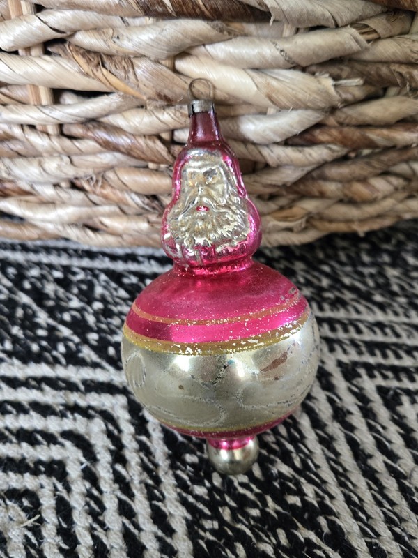RARE Antique 1920's German Double-Sided SANTA on Sphere Glass Ornament