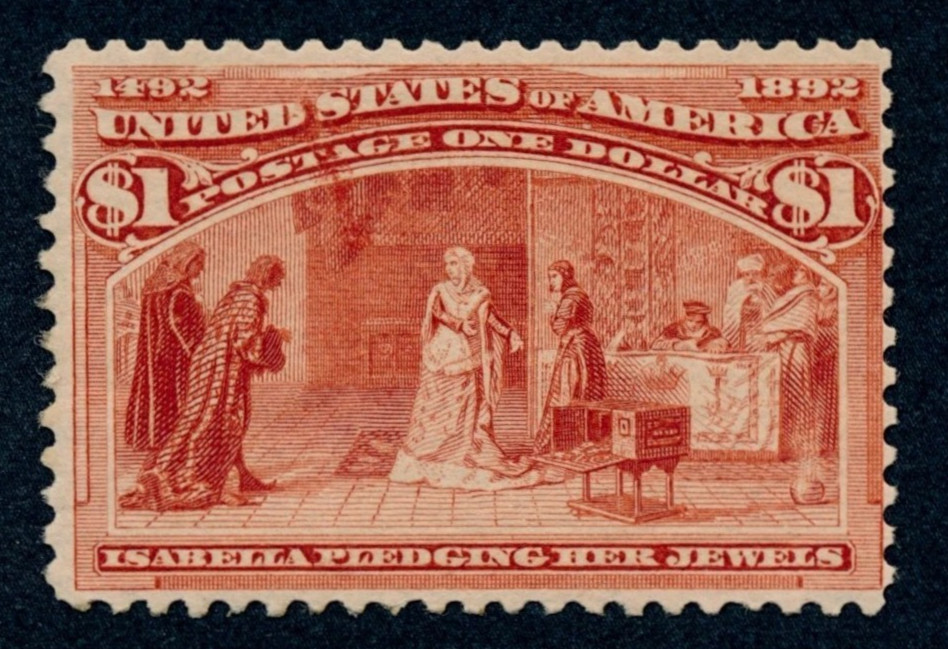 US Sc# 241 *MINT RG H {$1 ISABELLA PLEDGING HER JEWELS} SALMON COLUMBIAN OF 1893