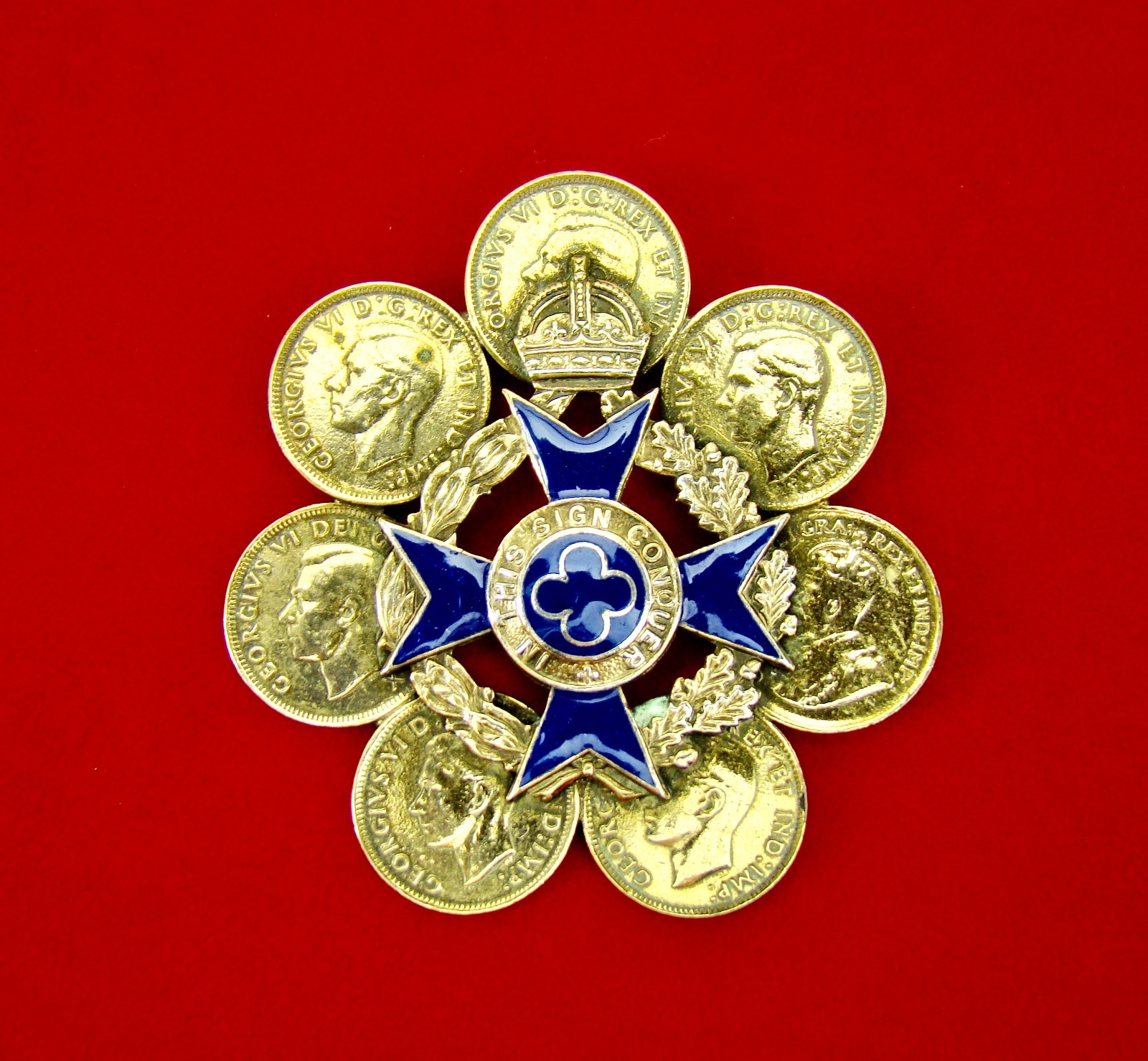 Vintage 1932-1949 1 Cent Maple Coins Cobalt Blue Enamel Royal Canadian Army Pin
