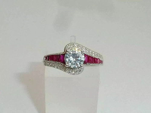 2Ct Art Deco Style Lab Created Diamond & Ruby Engagement Ring 14K White Gold FN