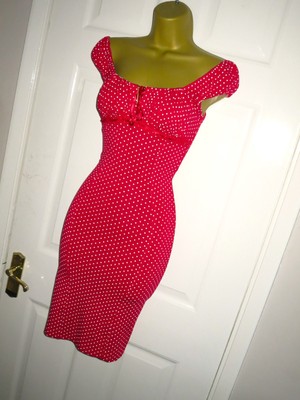 Jane Norman Y2K red polka dot gypsy milkmaid bodycon pencil