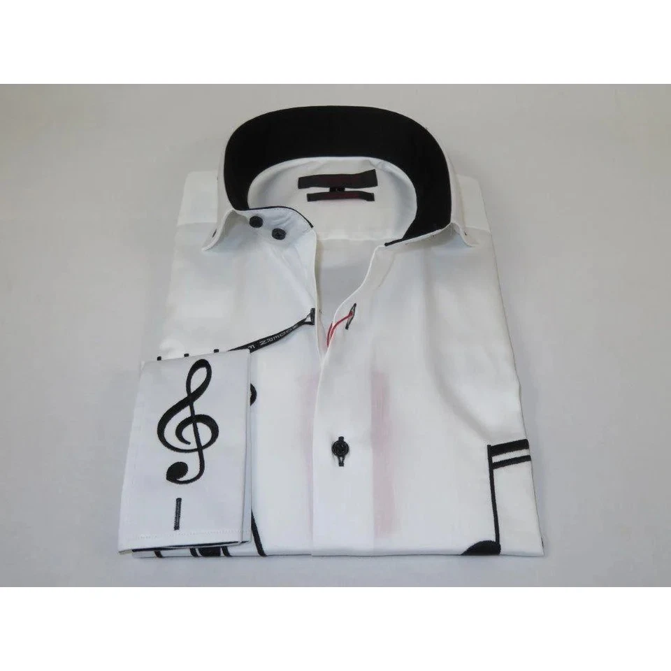 男式 AXXESS 音乐家歌手棉衬衫土耳其音乐笔记 724-27 白色黑色 — 第 3/4 张图片