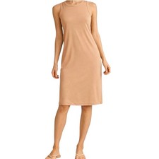 A New Day Beige Tank Midi Dress L High Neck Stretch Casual Minimalist Basic