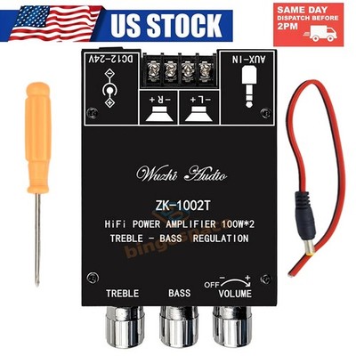 ZK-1002T 2.0 Channel Bluetooth Digital Audio Power Amplifier Board 100W+100W USA