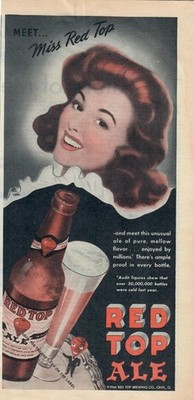 1945 Red Top Ale Print Ad Cute Redhead Girl