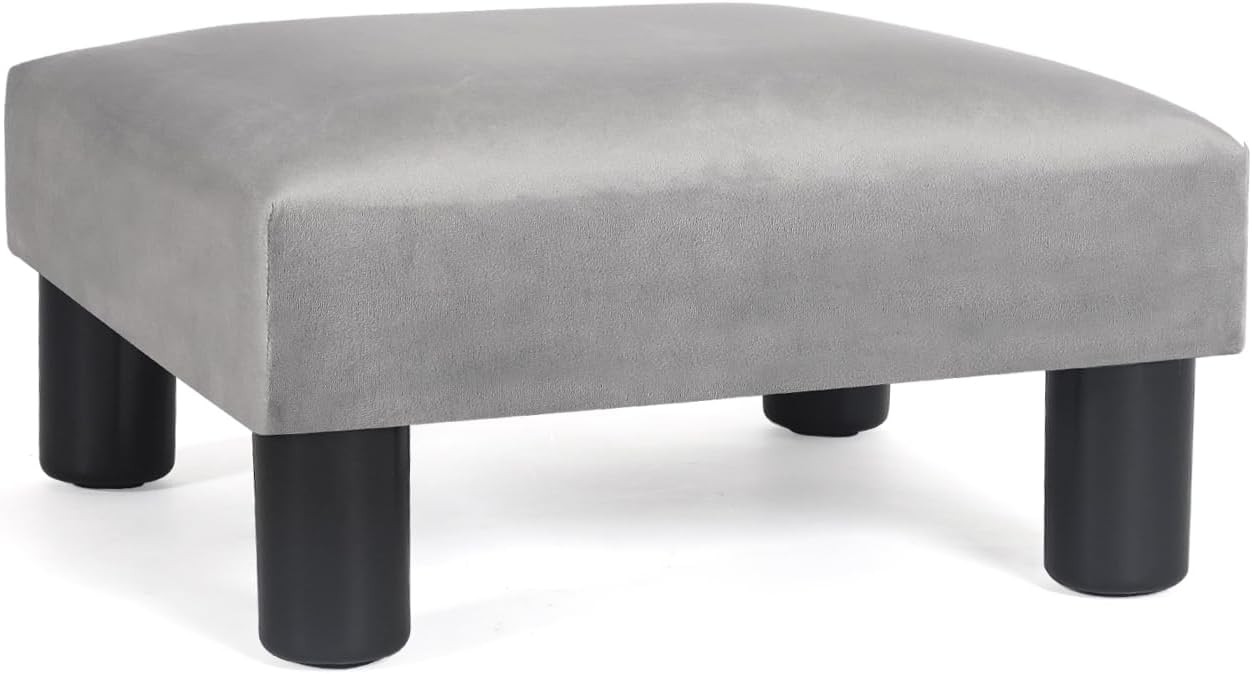 Small Foot Rest Stool Ottoman, 15" Fabric Square Footstool Upholstered Footrest