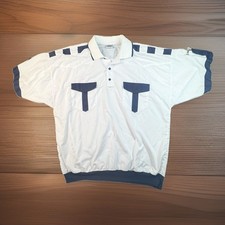 Vintage Uniform Work Shirt L/4 White Navy Mechanic Service Station 2358
