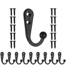10Pack Mini Black Double Hole Metal Hooks Hangers with Screws for Keys Bags