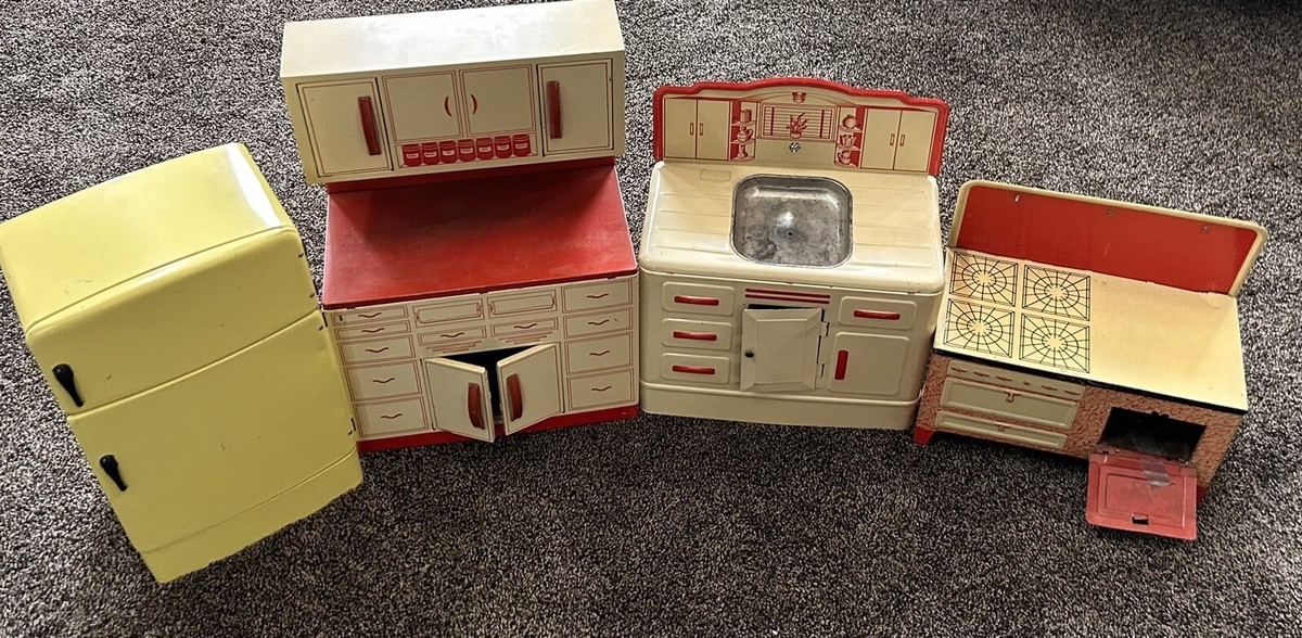 【1950s USA vintage】WOLVERINE TOYS キッチン Vintage Wolverine 1950s Tin Litho Toy Kitchen Set Fridge