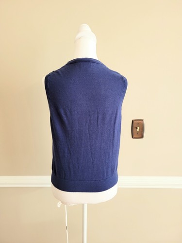 J Crew Small Youth/Petite Unisex/Boys Navy Blue Button V Neck Vest - Picture 2 of 5