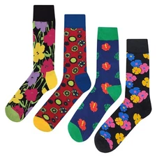 NWT Flower #2 Dress Socks 4 Pack Novelty Men 8-12 Crazy Fun Sockfly