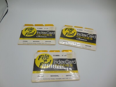 3 File 'n Find Index Card Guides by Dennison NIP 12 Cards 4'' x 6''