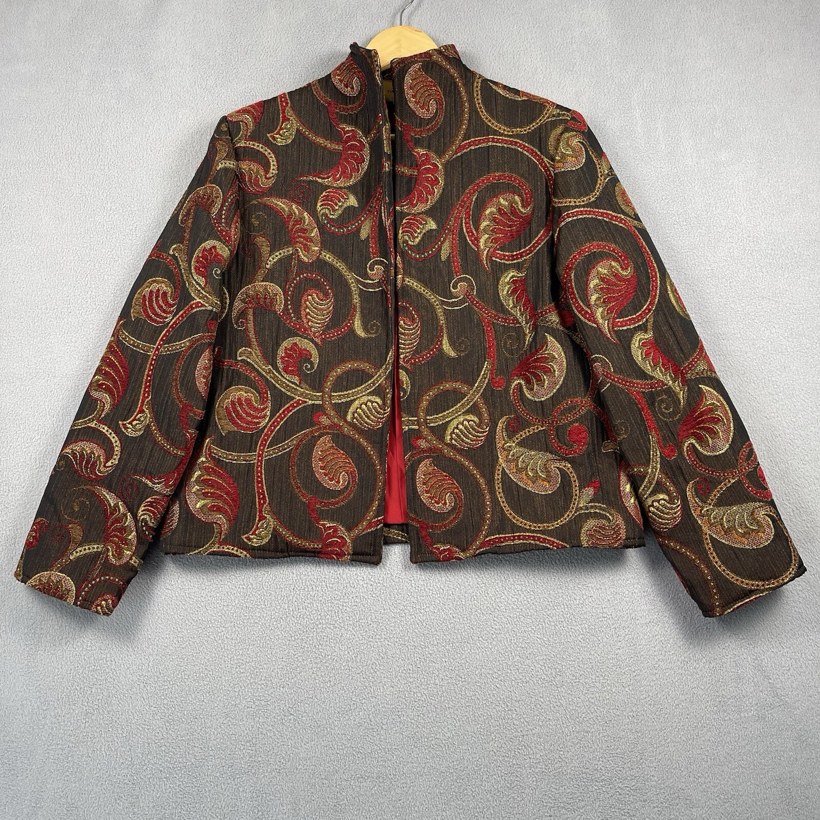 Giacca pony vintage dipinta donna media floreale marrone rosso aperta anni 90 made in USA