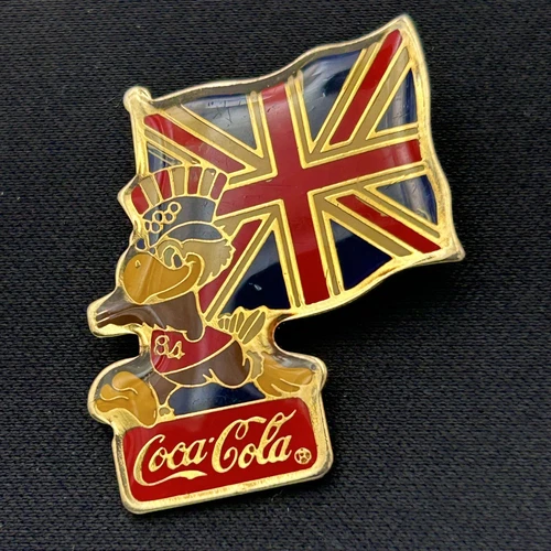 Vtg 1980 Los Angeles Olympics Coca-Cola Sam the Eagle Great Britain UK Flag Pin