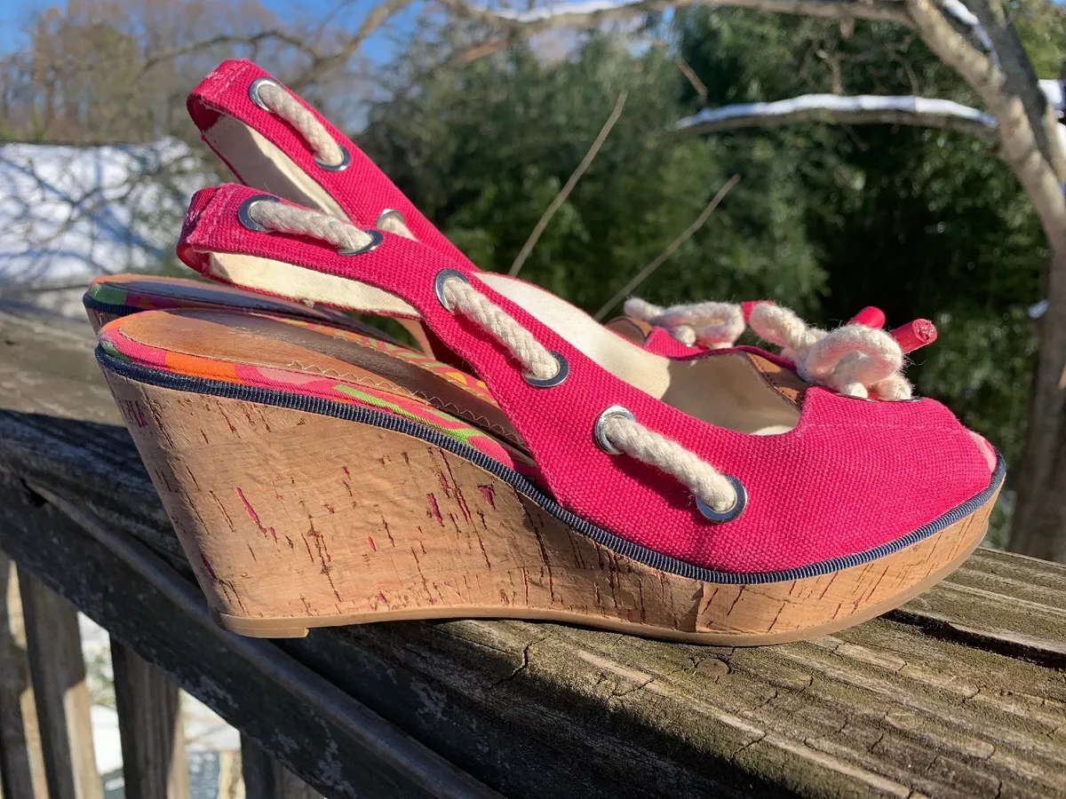 SPERRY TOP SIDER Slingbacks High Heels HOT PINK Wedges Womens