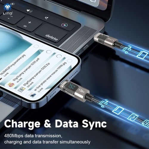 LITO LD09 USB-C to High Speed Charging Braided with display 120cm - Black - Picture 5 of 7