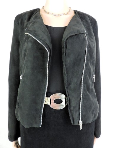 H & M MOTO JACKET Black faux Suede Blazer Size 10 Long Sleeve Diagonal Zipper - Picture 8 of 14