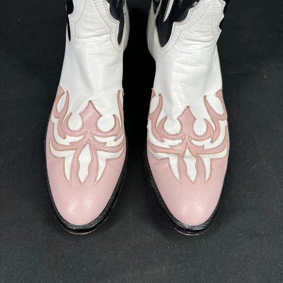 Larry Mahan Women’s 8A Pink Black White Western Cowboy Boots Round Toe - Image 2 of 4