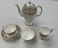 Staffordshire Teapot, Cup, Saucer, Cream And Sugar Bowls (D)