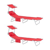 Sobuy 2-Er Set Sonnenliege Mit Sonnendach Gartenliege Mit Seitentasche Ogs48-Rx2