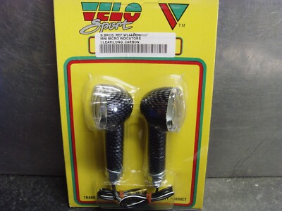 MINI MICRO MOTORRAD BLINKER (LANG) CARBON FIBER LOOK / KLARE LINSE 12V #DD