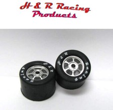 H R Racing HR1353 Rear Rubber Tires 27x18 6 Spoke Wheels 1/24 Slot Car 1/8 Axle