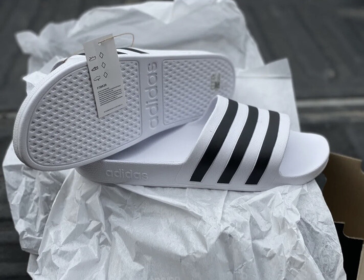 BRAND NEW WITH BOX ADIDAS ADILETTE AQUA WHITE/BLACK SIZE 12 | eBay