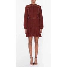 True Decadence Lena Burgundy Lace Pleated Mini Dress Sz US 8/UK 12 NWT Sheer