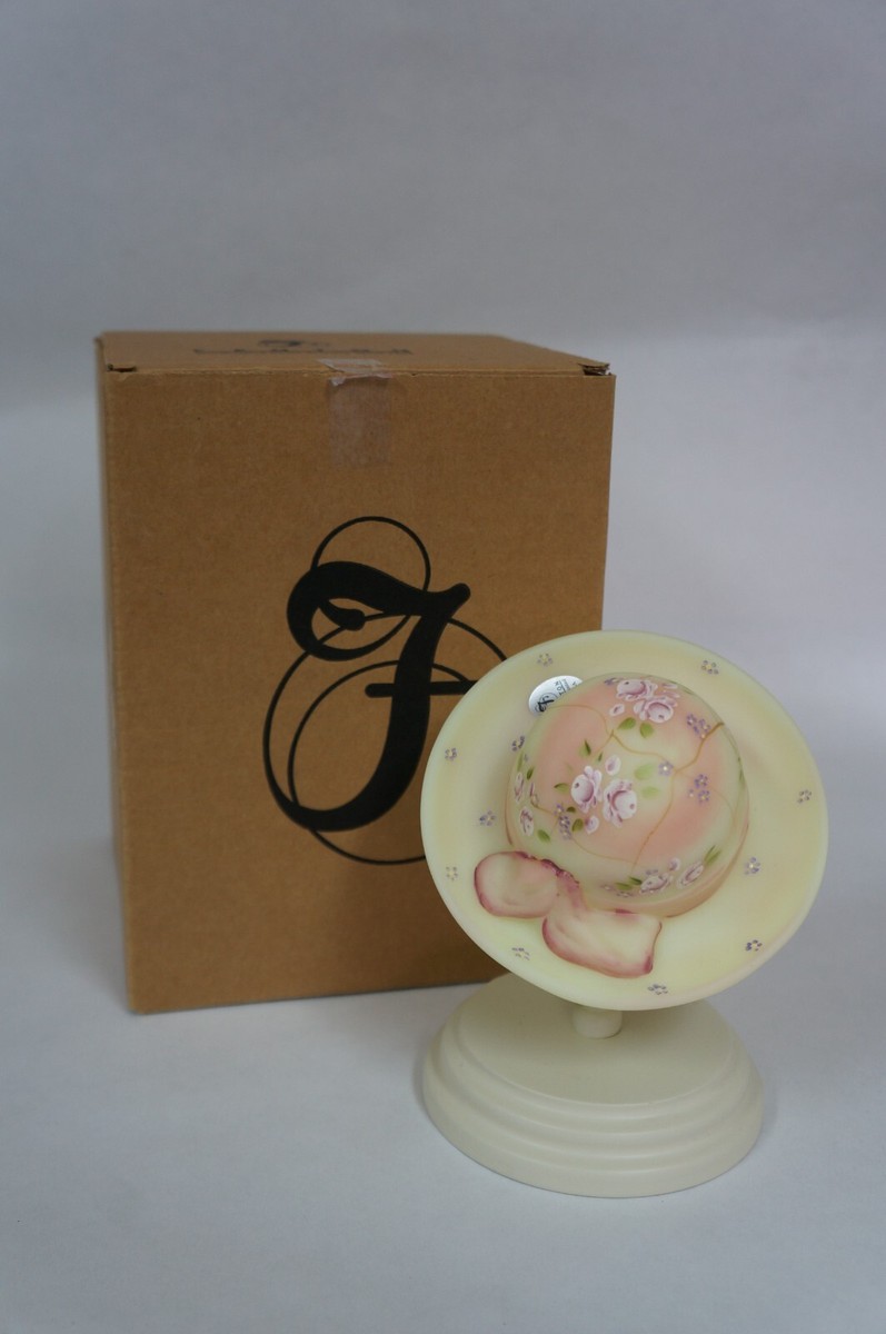 Fenton Glass ~ Burmese Sanded Hand Painted Hat With Stand | eBay