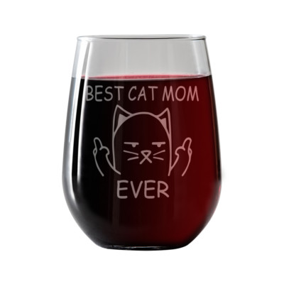 Best Cat Mom Ever  | Stemless Wine Glass 17oz | Free wine/food pairing card