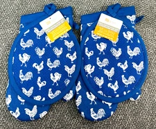 MU Kitchen Oven Mitt 2 Pair 4 Potholders Rooster Farmhouse Cotton Terry Lined