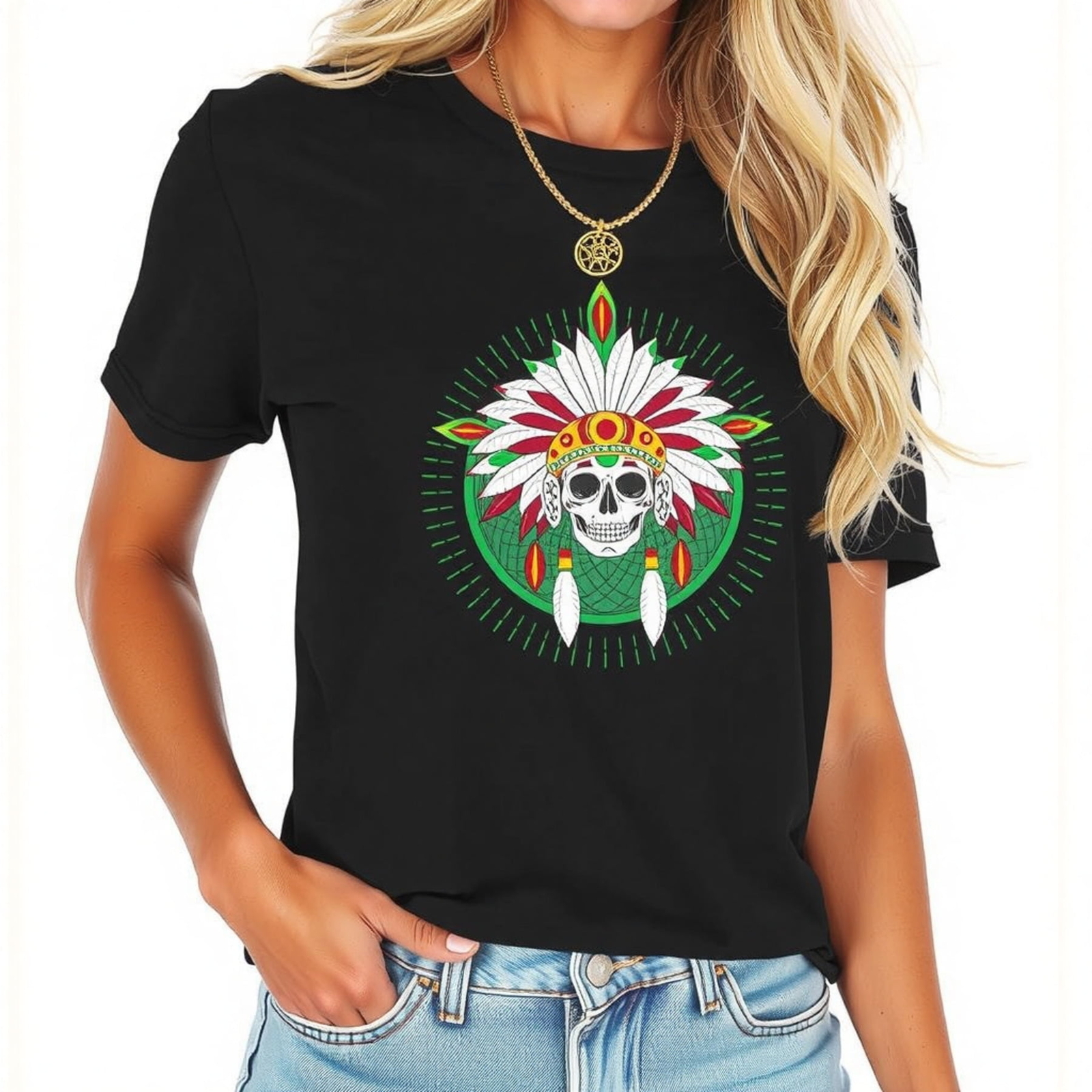 Trendy Headdress Graphic T-Shirt - Bold Design Perfect for Fashion Lovers