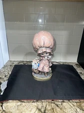 Vintage 1970s Hand Painted Ceramic Prairie Girl w Bonnet and Flower Basket 12" T