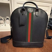 Gucci Leather Striped Logo Top Handle Bag with Shoulder Strap, Padlock, Keys
