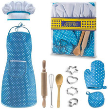 Kids Cooking Set, 11 Pcs Chef Role Play Kit for Girls Ages 3-6, Includes Apron,