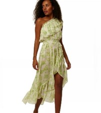 Misa Los Angeles Rumi One Shoulder Mini Dress in Honeydew Blossom sz L